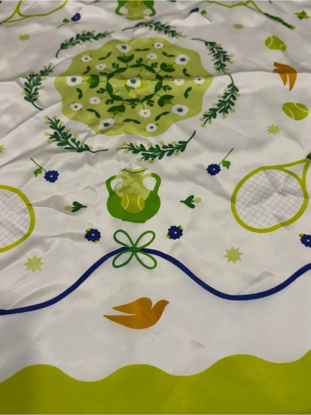 Tennis-themed Silk Scarf in Lime & Navy